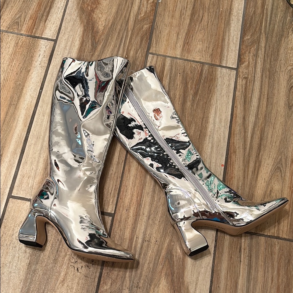 Gianni Bini Silver Metallic Heeled Boots